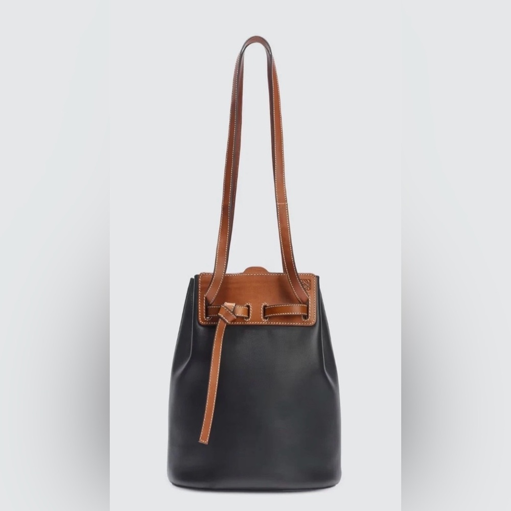 LOEWE Ruk Bucket Leather Bag Black & Tan